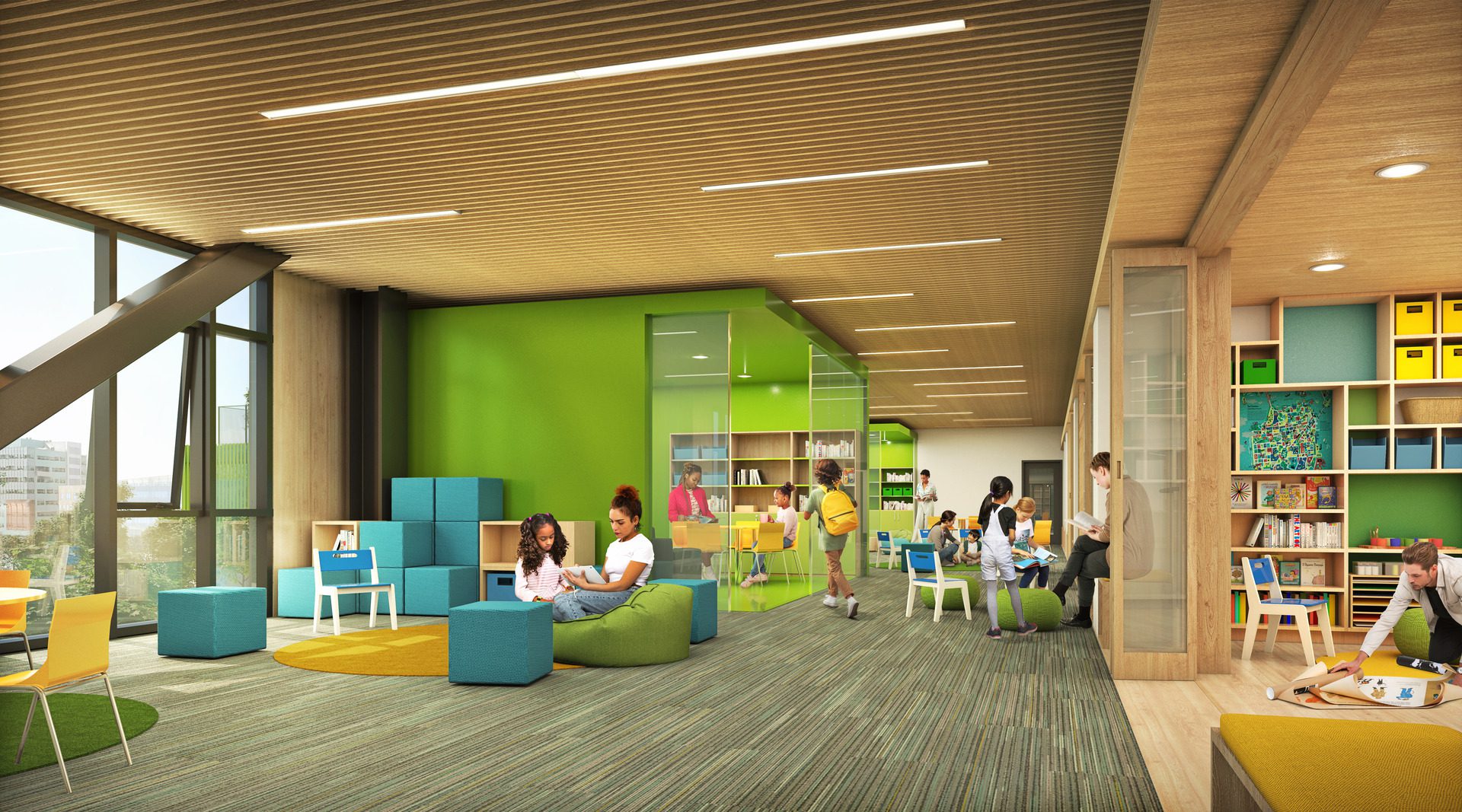 Rendering of a learning community at Mission Bay School.