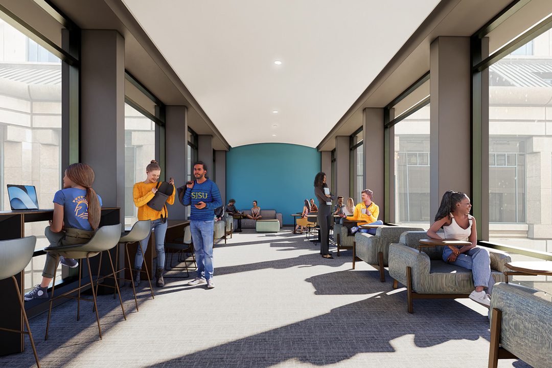 Rendering of the sky lounge at the SJSU Spartan Village on the Paseo.