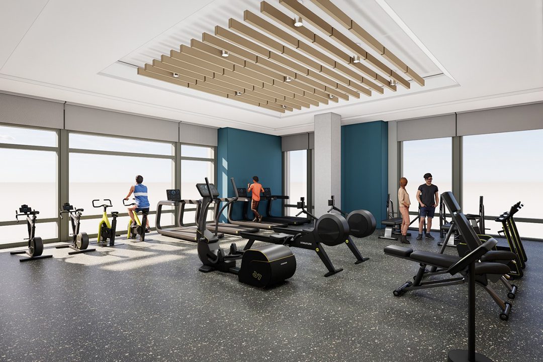 Rendering of the fitness center at the SJSU Spartan Village on the Paseo.